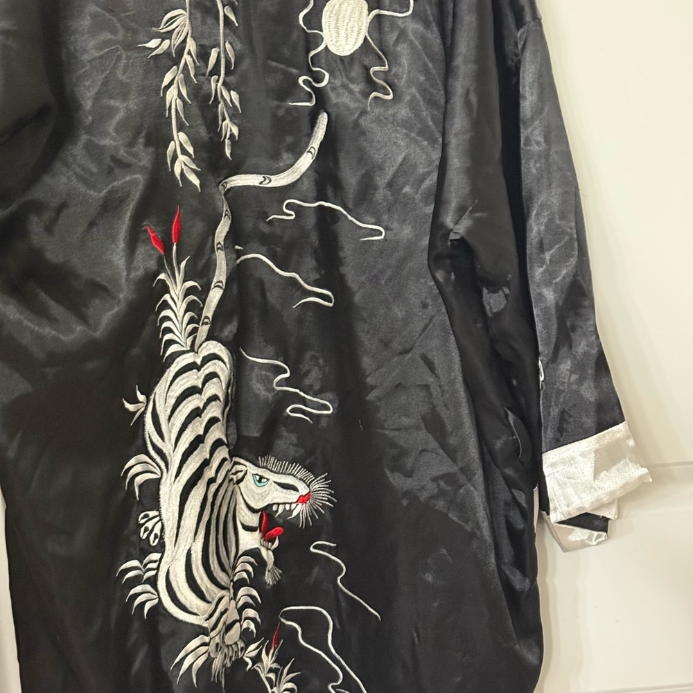 Black Embroidered Cape with Tiger Design